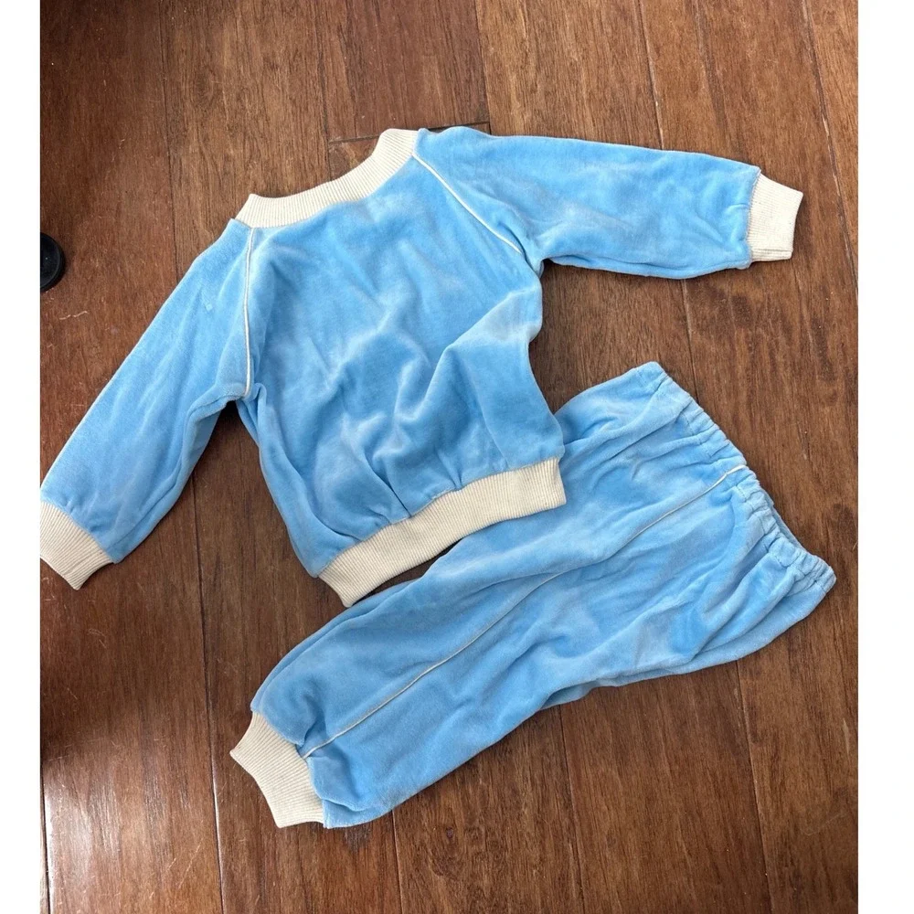 NWOT Vintage Babyfair Light Blue Velour‎ Tracksuit Set 24 Months Outfit New